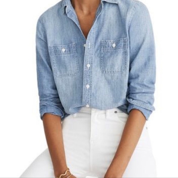 Madewell Tops - Madewell Classic Button Up Long Sleeve Blue Denim Pocket Top Country Chic Large